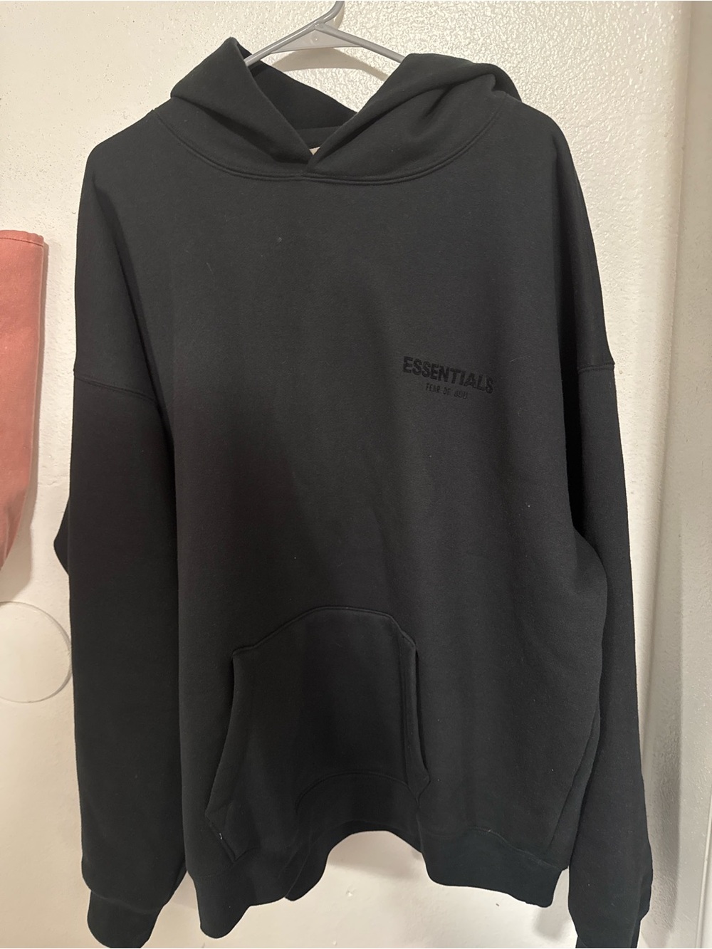 ESSENTIALS Black Pullover Hoodie with Subtle Logo